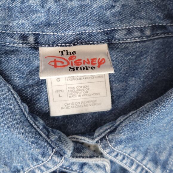 Disney Store Vintage Y2k Denim Mickey and Friends Shirt Womens Large Embroidered - Picture 8 of 14